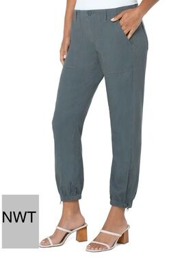 Liverpool Los Angeles NWT Candace Crop Utility Pant Zipper Ankles 14 Teal Lagoon